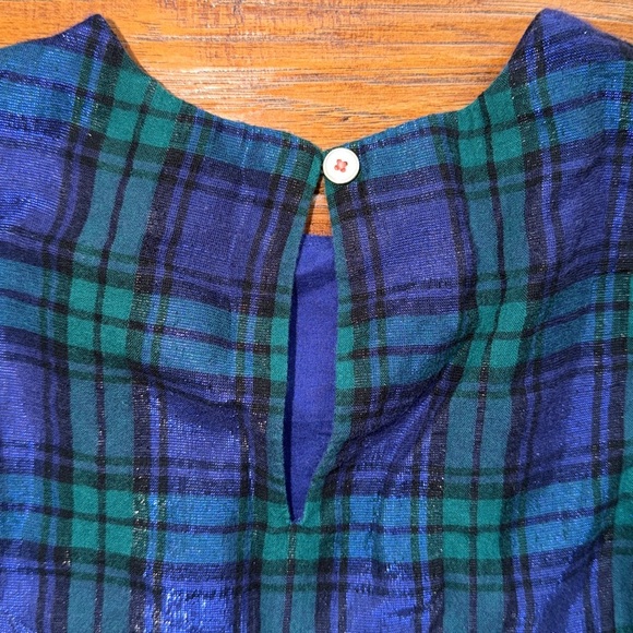 Crewcuts girls’ ruffle trim dress in shimmer blue and green plaid, size 5 - Picture 9 of 9
